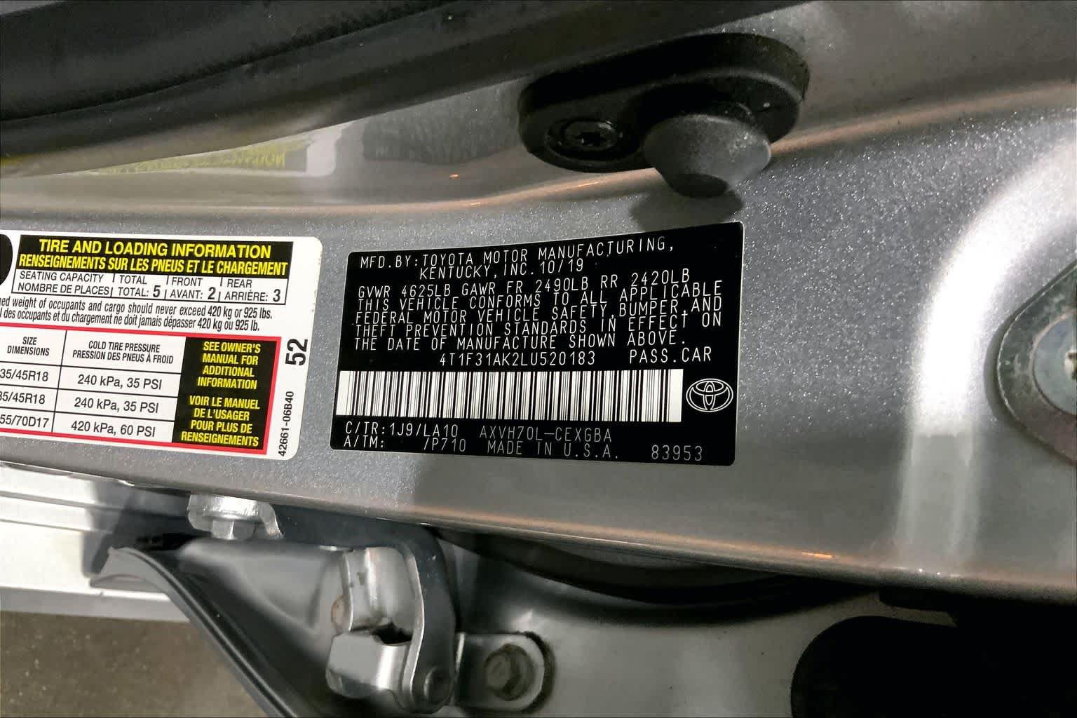 Certified 2020 Toyota Camry XLE FWD image 37