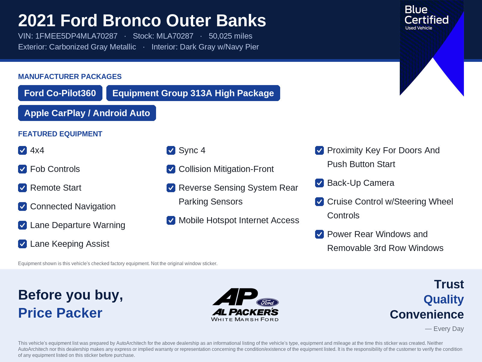 Certified 2021 Ford Bronco Outer Banks AWD/4WD image 10