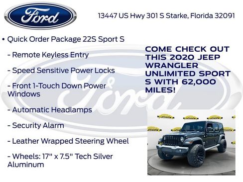 Used 2020 Jeep Wrangler Unlimited Sport S w/ Sun And Sound Package AWD/4WD image 20