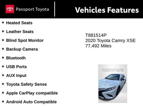 Used 2020 Toyota Camry XSE w/ Navigation Package image 8