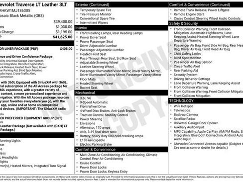 Used 2021 Chevrolet Traverse LT w/ LPO, Floor Liner Package FWD image 68