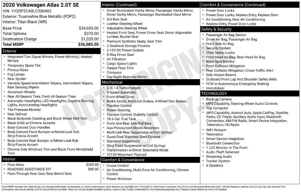 Used 2020 Volkswagen Atlas SE FWD image 3