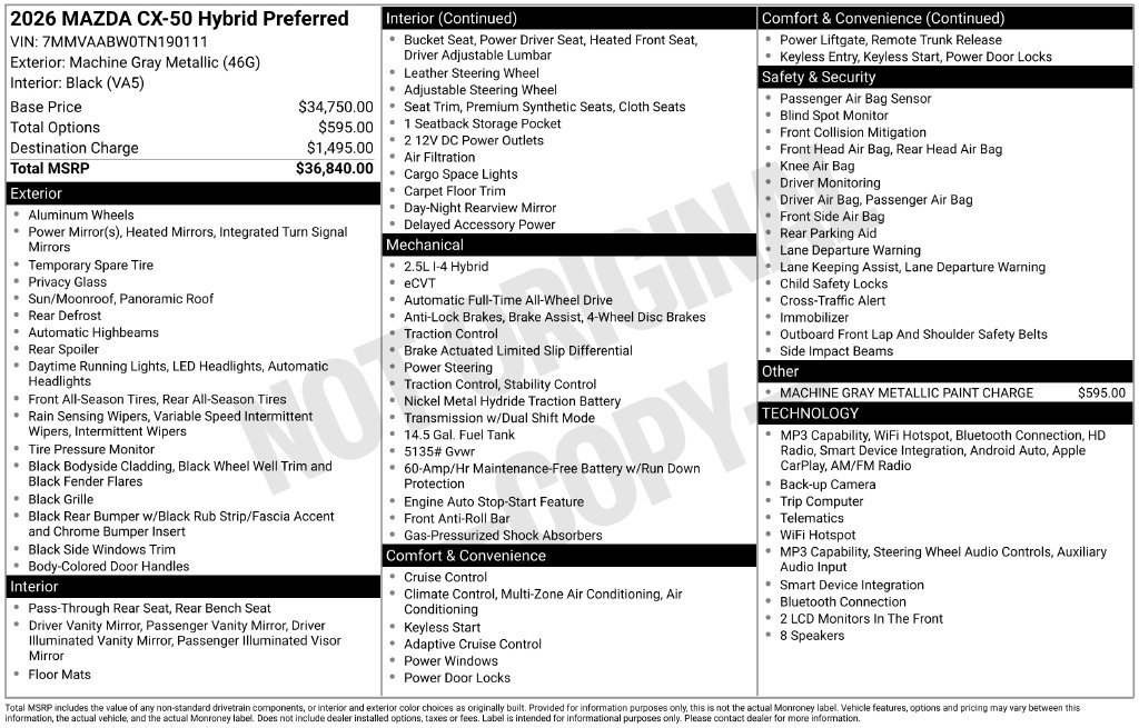 New 2026 MAZDA CX-50 2.5 Hybrid w/ Preferred Pkg AWD/4WD image 2