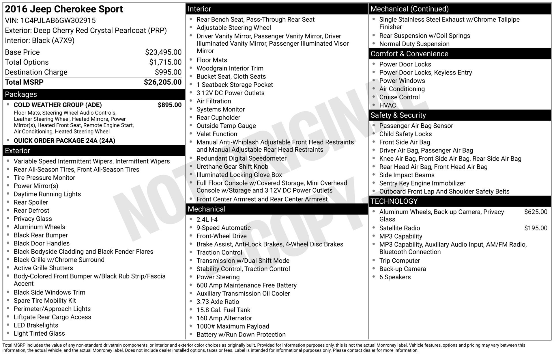 Used 2016 Jeep Cherokee Sport w/ Cold Weather Group FWD image 4