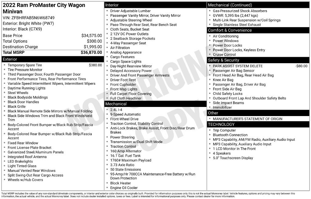 Used 2022 RAM ProMaster City Wagon FWD image 8