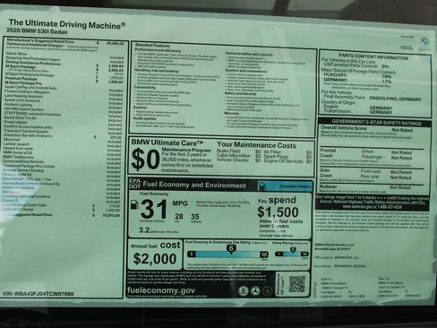 New 2026 BMW 530i w/ M Sport Package RWD image 31