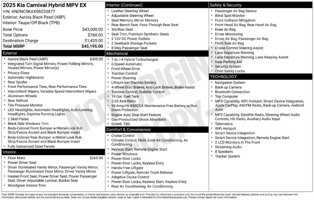 Used 2025 Kia Carnival EX FWD image 3