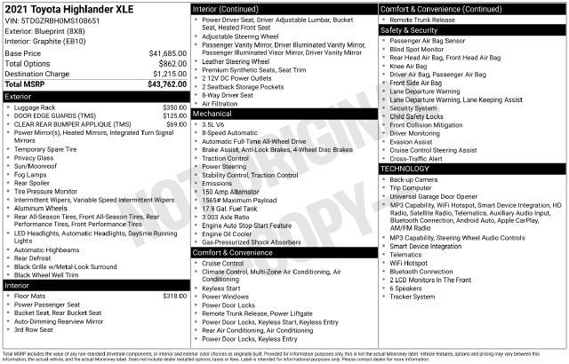 Used 2021 Toyota Highlander XLE AWD/4WD image 32