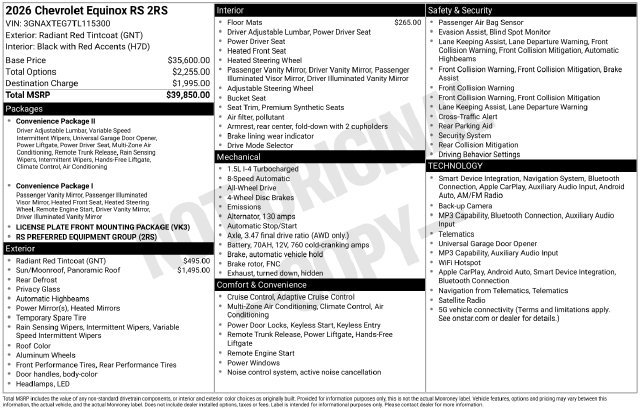 Certified 2026 Chevrolet Equinox RS AWD/4WD image 12