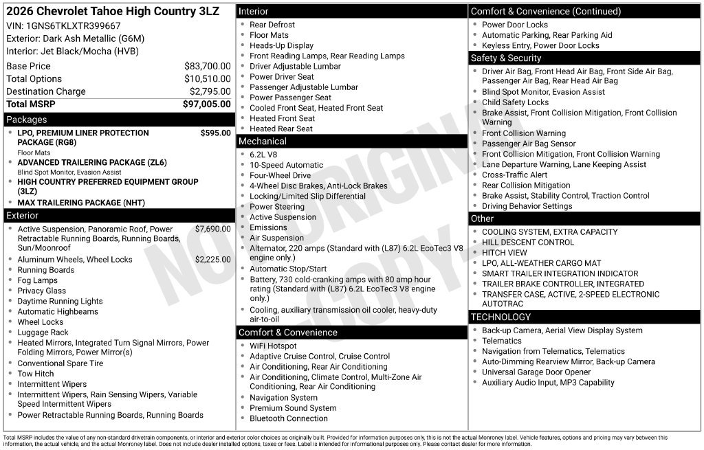 New 2026 Chevrolet Tahoe High Country AWD/4WD image 33