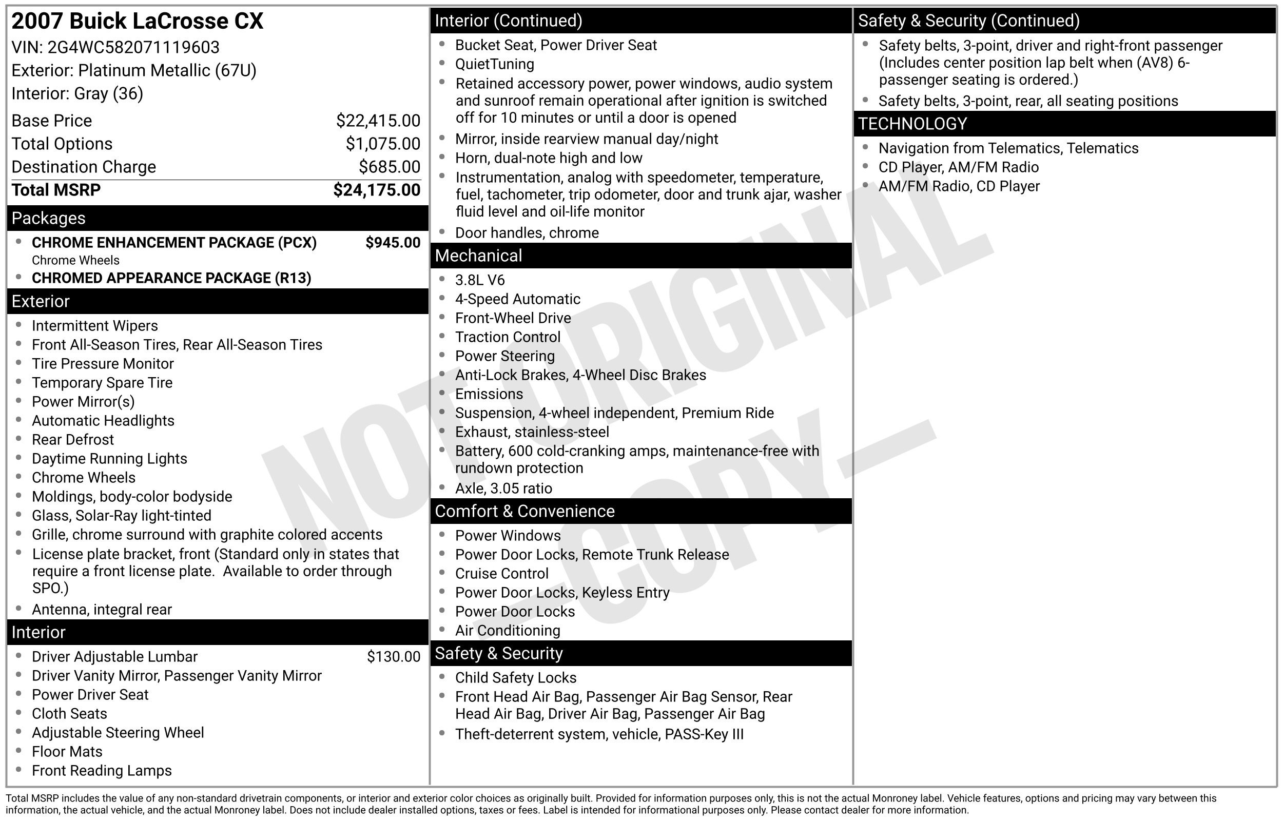 Used 2007 Buick LaCrosse CX w/ Chrome Enhancement Package FWD image 3