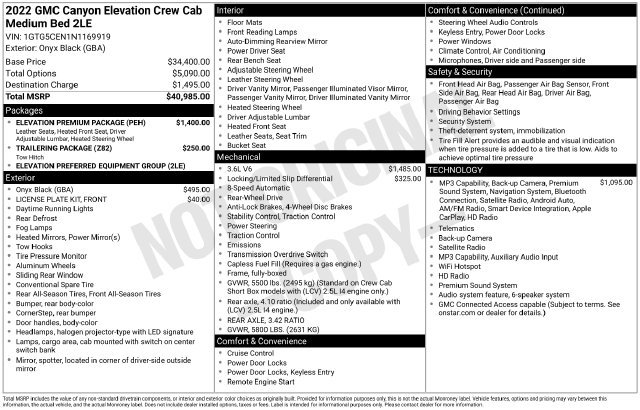 Used 2022 GMC Canyon Elevation w/ Elevation Premium Package RWD image 6