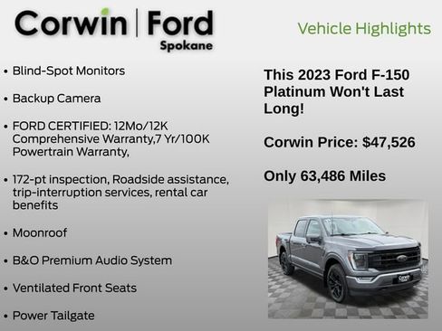Certified 2023 Ford F150 Platinum w/ FX4 Off-Road Package AWD/4WD image 18