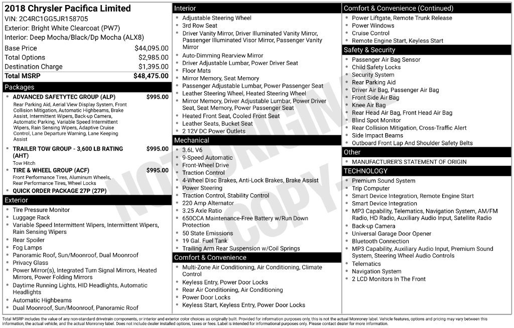Used 2018 Chrysler Pacifica Limited w/ Tire & Wheel Group FWD image 15