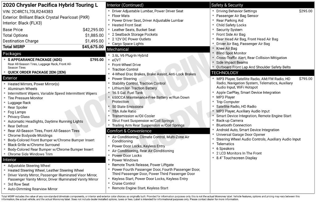 Used 2020 Chrysler Pacifica Touring-L w/ S Appearance Package FWD image 33