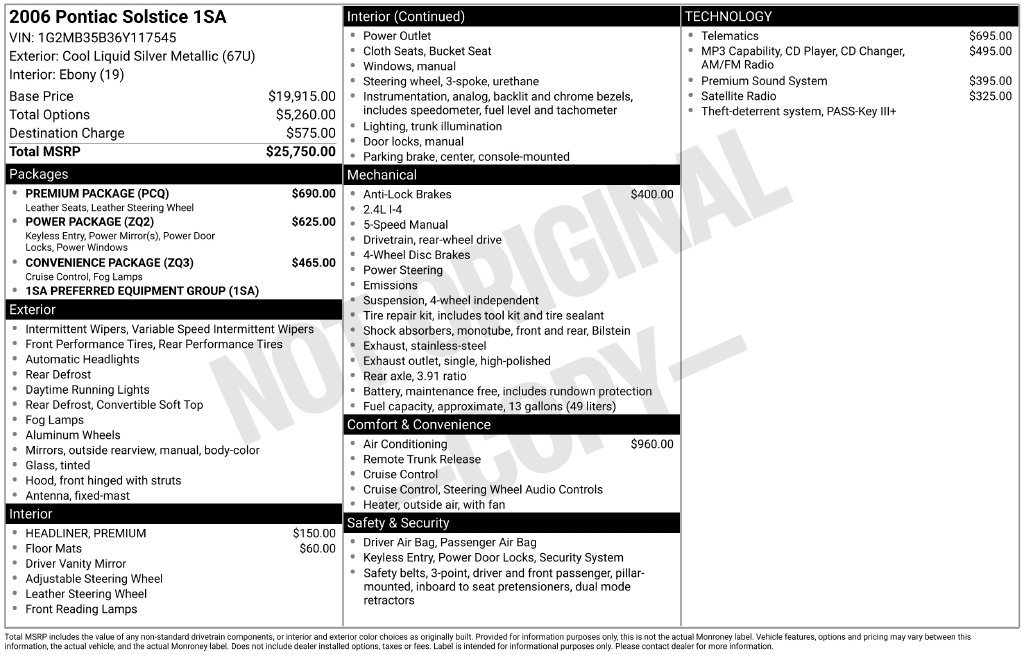 Used 2006 Pontiac Solstice Convertible w/ Premium Package RWD image 36