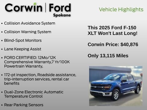 Certified 2025 Ford F150 XLT w/ Equipment Group 301A Standard AWD/4WD image 7