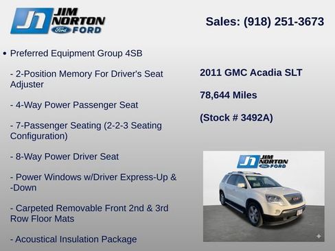Used 2011 GMC Acadia SLT w/ LPO, 'HIT The Road' Package FWD image 8