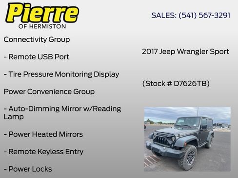 Used 2017 Jeep Wrangler Sport w/ Quick Order Package 24S AWD/4WD image 3