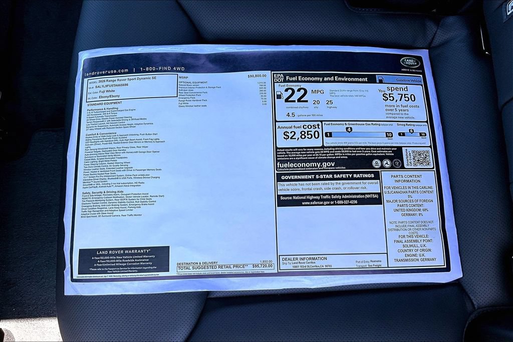 New 2026 Land Rover Range Rover Sport Dynamic SE AWD/4WD image 14
