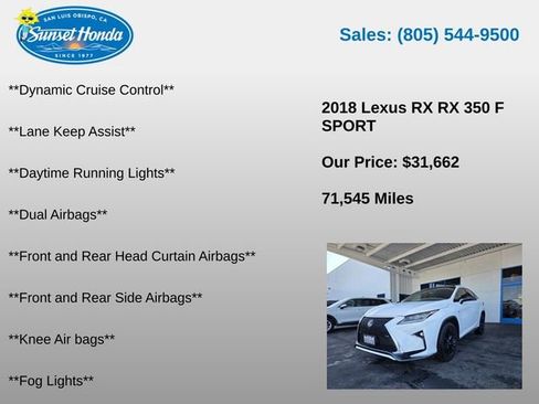 Used 2018 Lexus RX 350 F Sport w/ Cold Area Package AWD/4WD image 6
