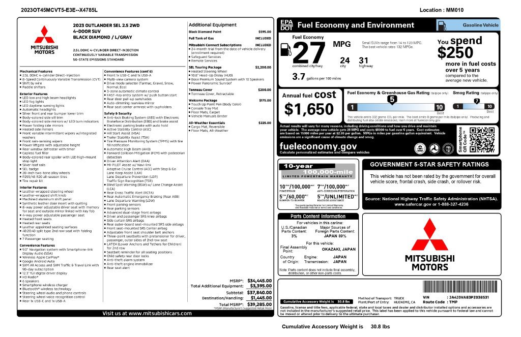 Used 2023 Mitsubishi Outlander SEL FWD image 1