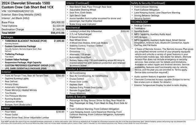 Used 2024 Chevrolet Silverado 1500 Custom w/ Turbomax Blackout Package RWD image 32
