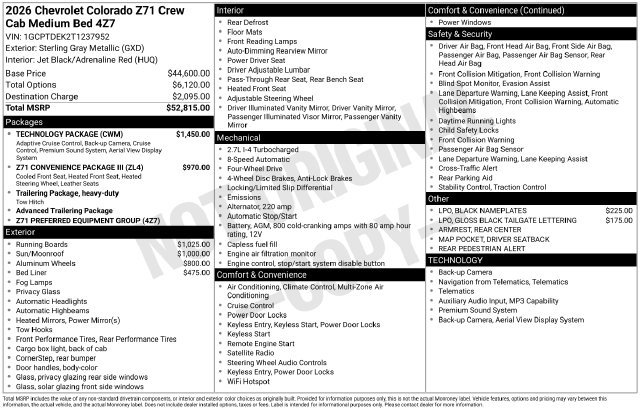 New 2026 Chevrolet Colorado Z71 w/ Technology Package AWD/4WD image 33
