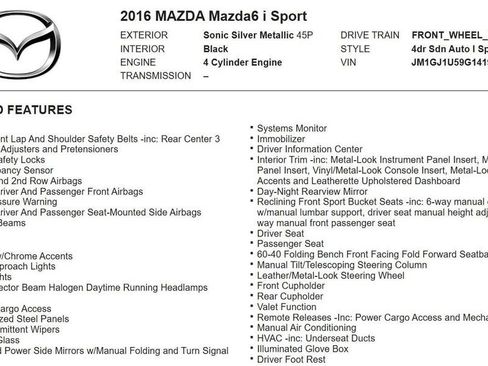 Used 2016 MAZDA MAZDA6 Sport image 16