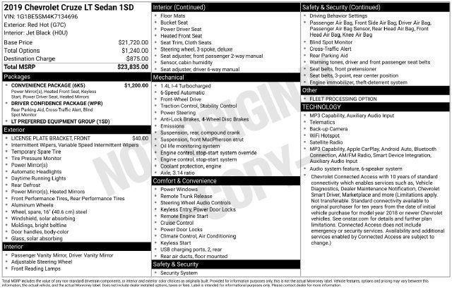Used 2019 Chevrolet Cruze LT w/ Convenience Package FWD image 16