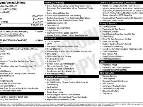 Used 2021 Toyota Venza Limited w/ Advanced Technology Package AWD/4WD image 2