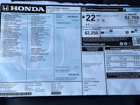 New 2026 Honda Odyssey Sport-L image 31