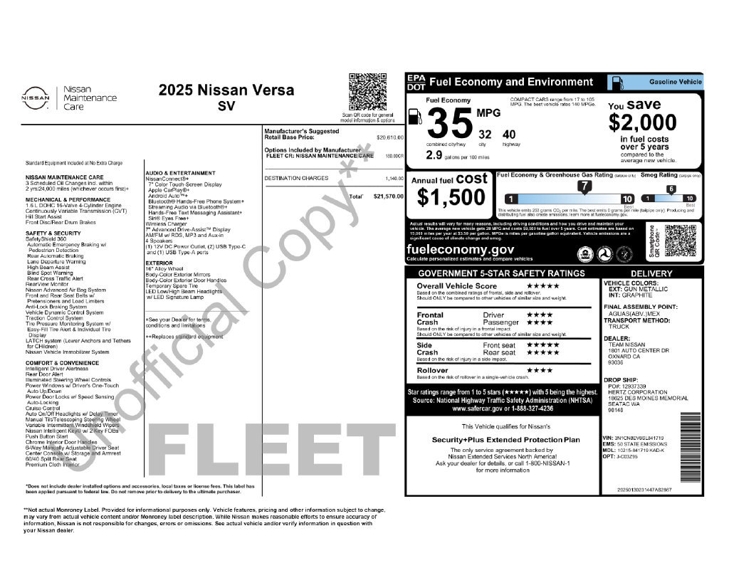 Used 2025 Nissan Versa SV FWD image 2