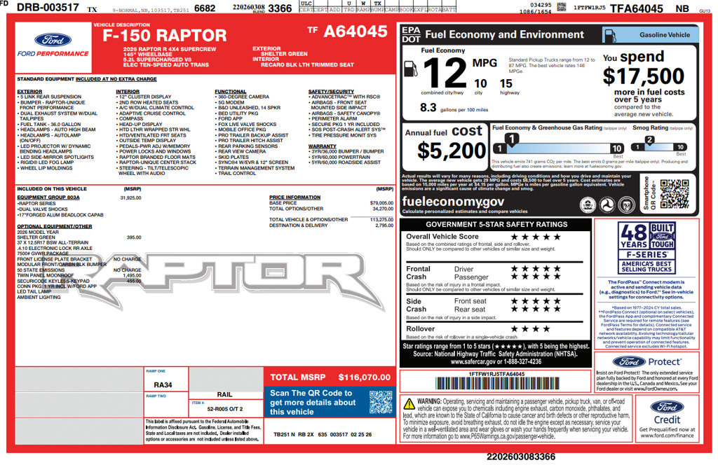 Used 2026 Ford F150 Raptor w/ Equipment Group 803A Raptor R AWD/4WD image 3