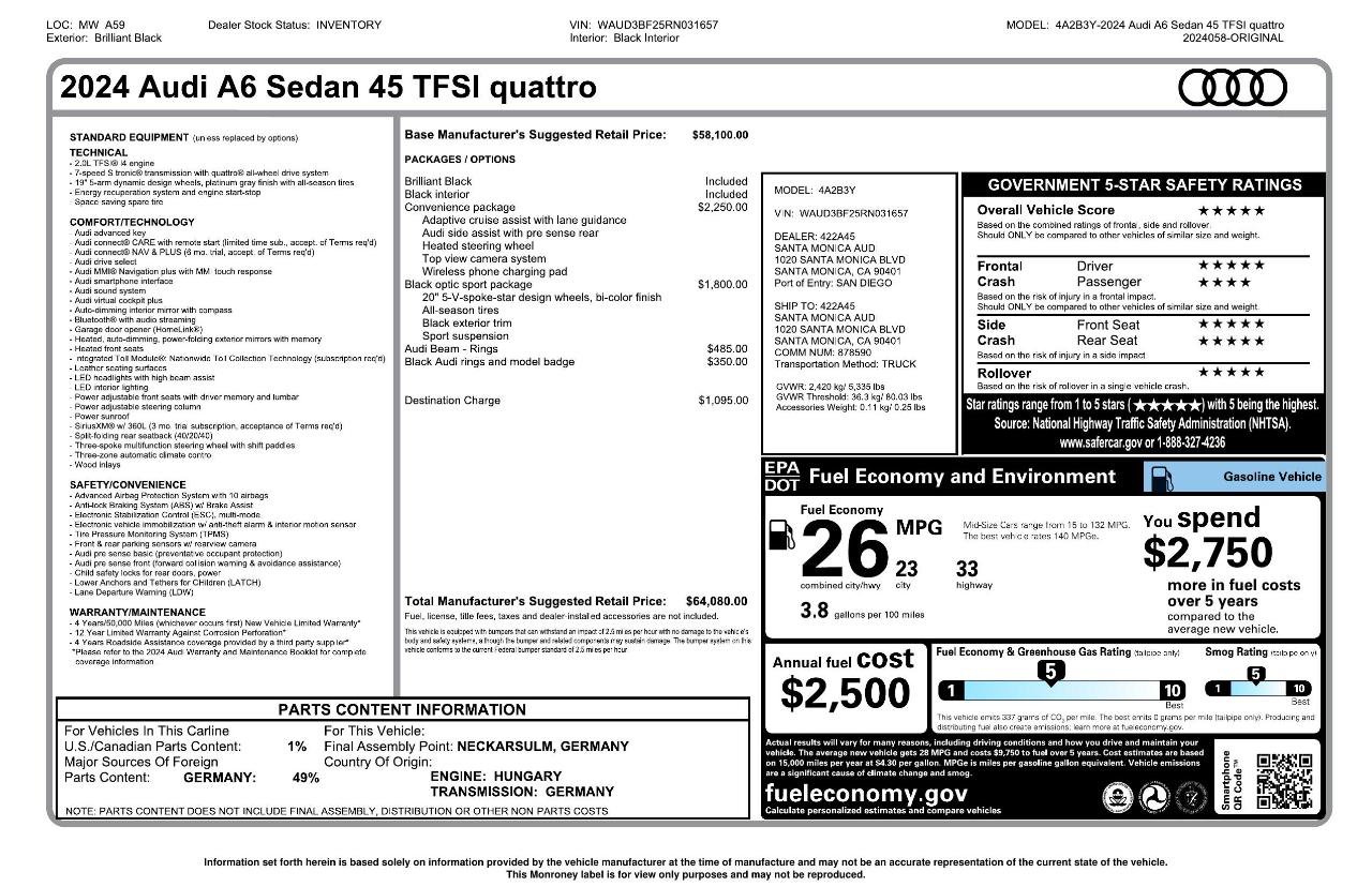 Used 2024 Audi A6 2.0T Premium w/ Convenience Package AWD/4WD image 3