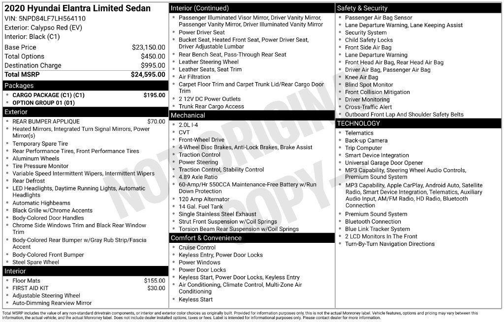 Used 2020 Hyundai Elantra Limited w/ Cargo Package (C1) FWD image 3