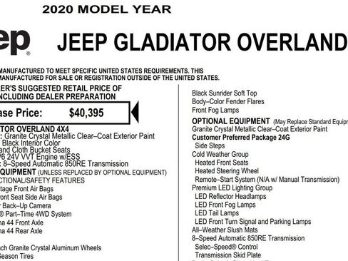 Used 2020 Jeep Gladiator Overland w/ LED Lighting Group AWD/4WD image 17