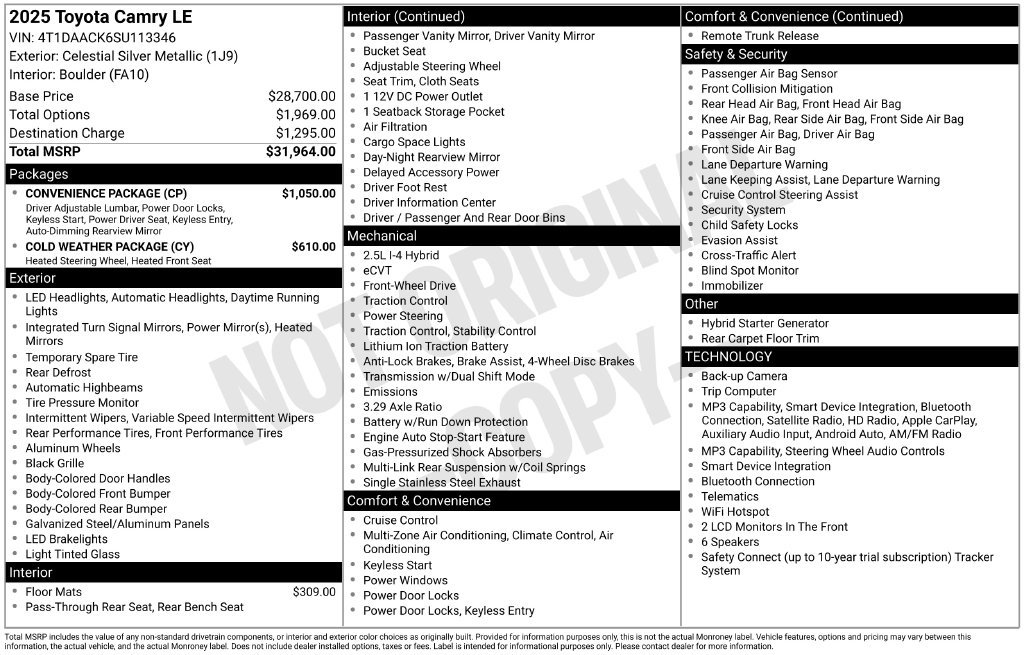 Used 2025 Toyota Camry LE w/ Convenience Package FWD image 18