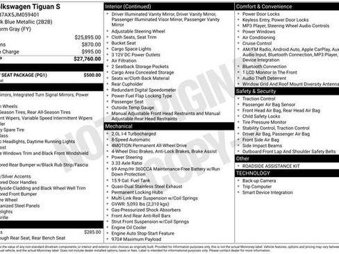 Used 2018 Volkswagen Tiguan S w/ 3rd Row Seat Package image 36