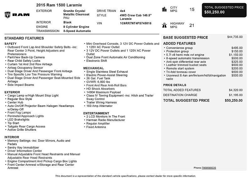 Used 2015 RAM 1500 Laramie w/ Convenience Group AWD/4WD image 2