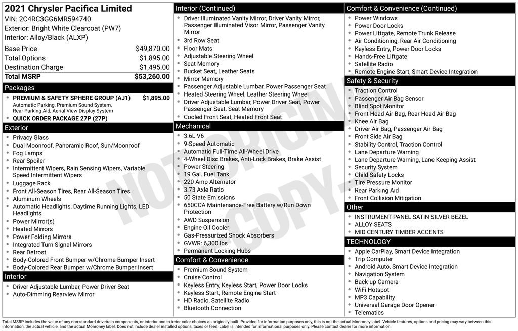 Used 2021 Chrysler Pacifica Limited w/ Premium & Safety Sphere Group AWD/4WD image 34