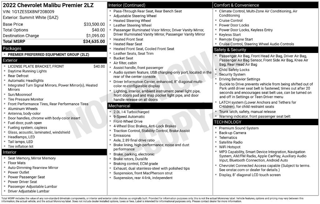 Used 2022 Chevrolet Malibu Premier FWD image 10