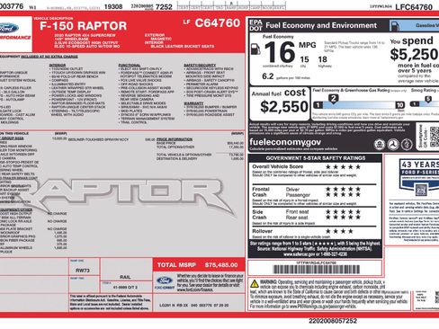 Used 2020 Ford F150 Raptor w/ Equipment Group 802A Luxury AWD/4WD image 3