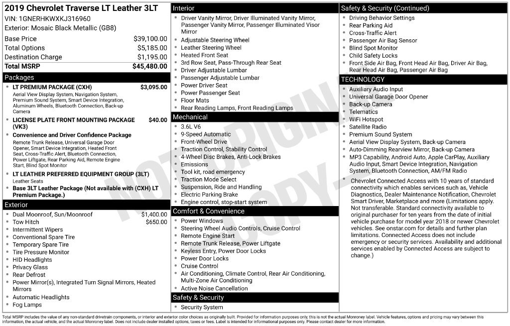Used 2019 Chevrolet Traverse LT w/ LT Premium Package FWD image 44