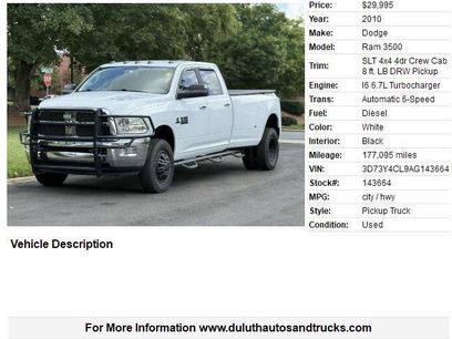 Used 2010 Dodge Ram 3500 Truck SLT w/ Luxury Group