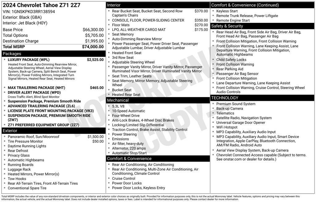 Used 2024 Chevrolet Tahoe Z71 w/ Luxury Package AWD/4WD image 35