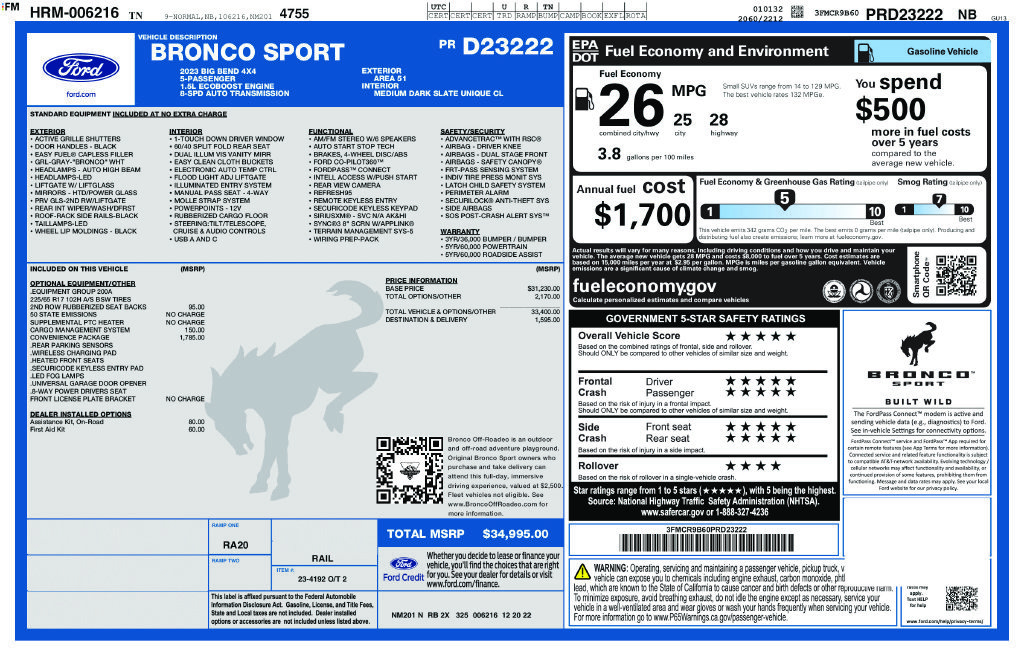 Certified 2023 Ford Bronco Sport Big Bend w/ Convenience Package AWD/4WD image 38