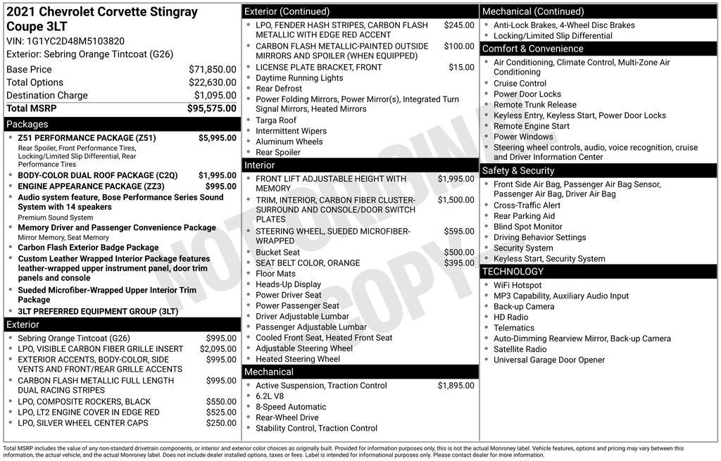 Used 2021 Chevrolet Corvette Stingray Premium Cpe w/ Z51 Performance Package RWD image 3