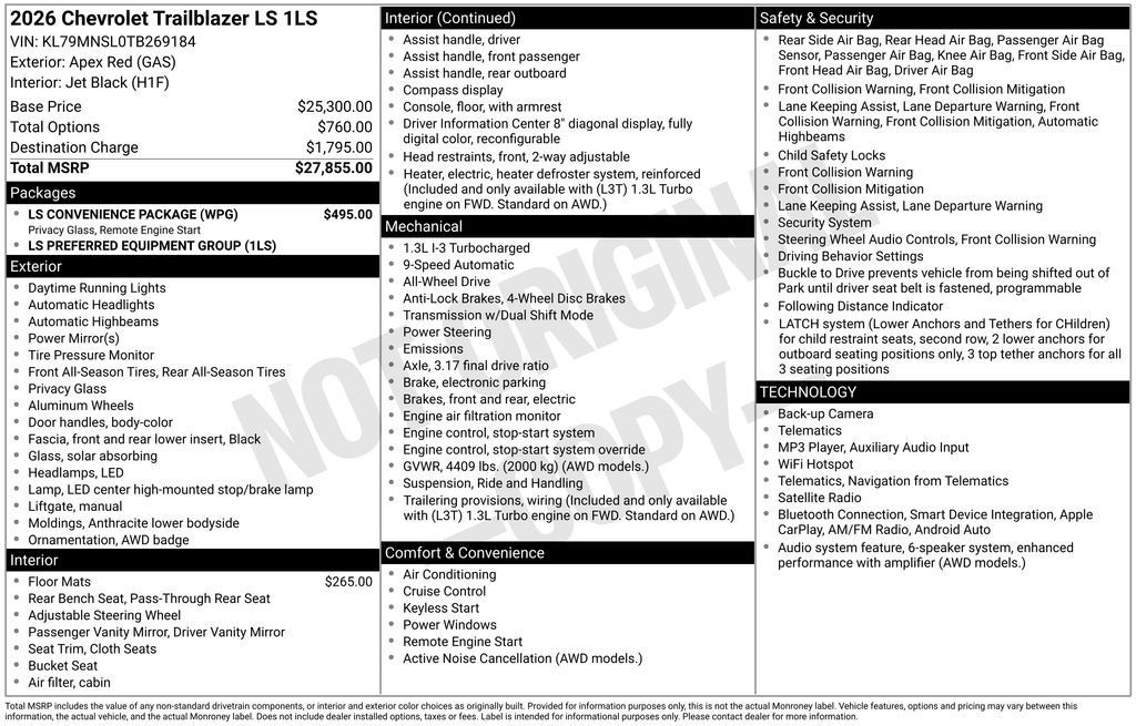 New 2026 Chevrolet TrailBlazer LS w/ LS Convenience Package AWD/4WD image 4