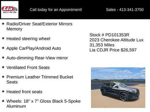 Certified 2023 Jeep Cherokee Altitude Lux w/ Lux Elite Package AWD/4WD image 21